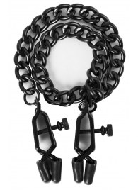 Чёрные зажимы на соски Alabama Crossover Nipple Clamps с цепью - Blush Novelties