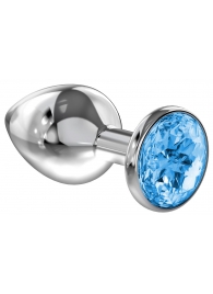 Большая серебристая анальная пробка Diamond Light blue Sparkle Large с голубым кристаллом - 8 см. - Lola Games - купить с доставкой в Костроме