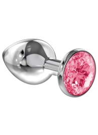 Большая серебристая анальная пробка Diamond Pink Sparkle Large с розовым кристаллом - 8 см. - Lola Games - купить с доставкой в Костроме