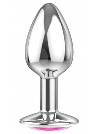 Малая серебристая анальная пробка Diamond Pink Sparkle Small с розовым кристаллом - 7 см. - Lola Games - купить с доставкой в Костроме