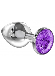 Большая серебристая анальная пробка Diamond Purple Sparkle Large с фиолетовым кристаллом - 8 см. - Lola Games - купить с доставкой в Костроме