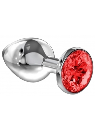 Большая серебристая анальная пробка Diamond Red Sparkle Large с красным кристаллом - 8 см. - Lola Games - купить с доставкой в Костроме