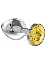 Большая серебристая анальная пробка Diamond Yellow Sparkle Large с жёлтым кристаллом - 8 см. - Lola Games - купить с доставкой в Костроме