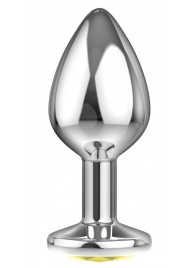 Малая серебристая анальная пробка Diamond Yellow Sparkle Small с жёлтым кристаллом - 7 см. - Lola Games - купить с доставкой в Костроме