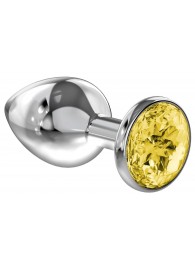 Малая серебристая анальная пробка Diamond Yellow Sparkle Small с жёлтым кристаллом - 7 см. - Lola Games - купить с доставкой в Костроме
