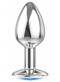 Малая серебристая анальная пробка Diamond Light blue Sparkle Small с голубым кристаллом - 7 см. - Lola Games - купить с доставкой в Костроме