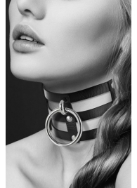 Чёрный тройной чокер с большим кольцом - Bijoux Pour Toi - купить с доставкой в Костроме