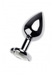 Серебристая анальная пробка с прозрачным кристаллом-сердцем - 8 см. - ToyFa - купить с доставкой в Костроме