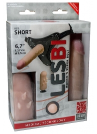 Телесный поясной страпон LESBI с вагинальной пробкой - 17 см. - LOVETOY (А-Полимер) - купить с доставкой в Костроме