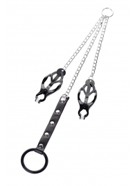 Черно-серебристые зажимы для сосков с кольцом для пениса TOYFA Metal - ToyFa - купить с доставкой в Костроме