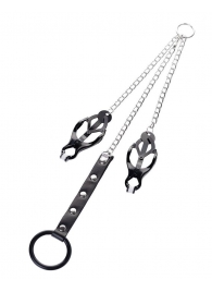 Черно-серебристые зажимы для сосков с кольцом для пениса TOYFA Metal - ToyFa - купить с доставкой в Костроме