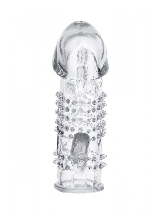 Прозрачная гелевая насадка с шипами и клиторальным отростком - 13 см. - Toyfa Basic - в Костроме купить с доставкой