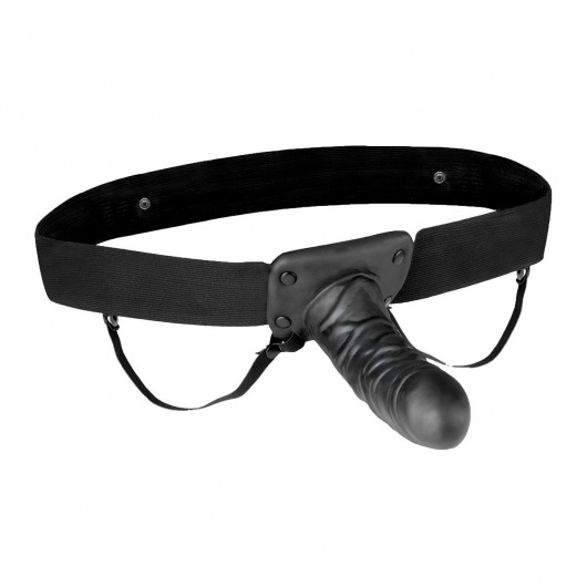 Чёрный полый страпон с вибрацией Unisex Vibrating Hollow Strap-On - 14 см. - Lux Fetish - купить с доставкой в Костроме