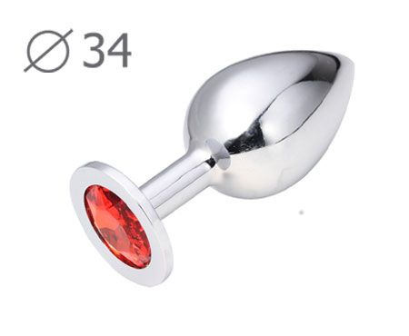 Коническая серебристая анальная втулка с красным кристаллом - 8,2 см. - Anal Jewelry Plug - купить с доставкой в Костроме
