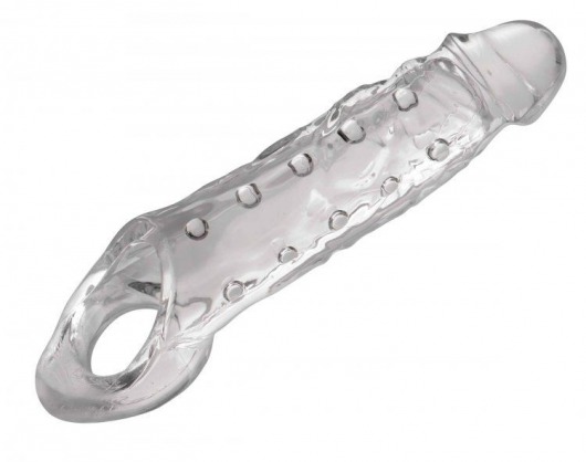 Прозразная закрытая насадка на пенис с поддержкой мошонки Clearly Ample Penis Enhancer - 22 см. - XR Brands - в Костроме купить с доставкой