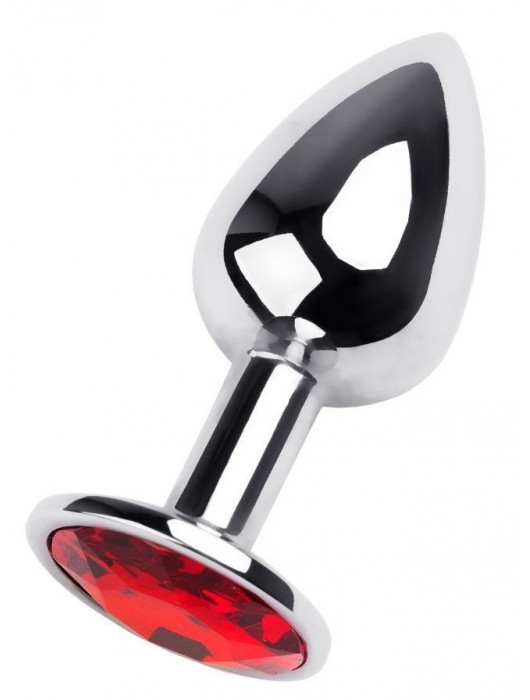 Маленькая коническая серебристая анальная пробка с красным кристаллом - 7 см. - ToyFa - купить с доставкой в Костроме