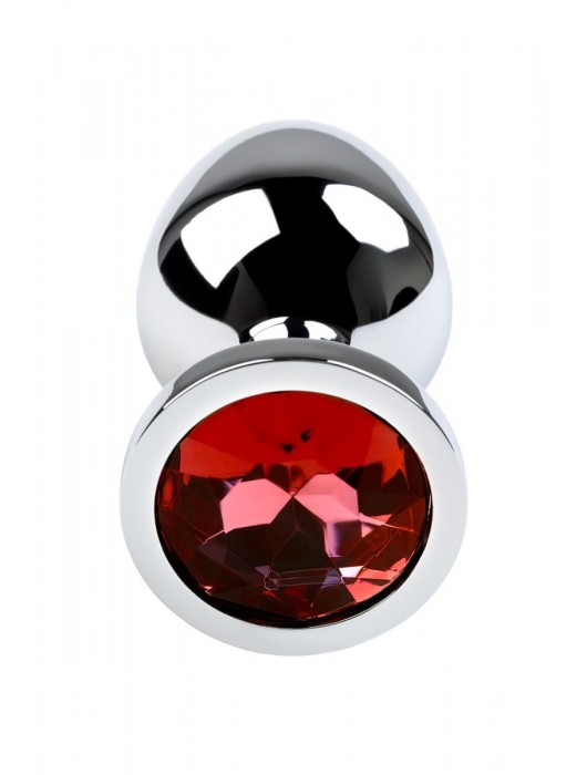 Серебристая коническая анальная пробка с красным кристаллом - 8 см. - ToyFa - купить с доставкой в Костроме