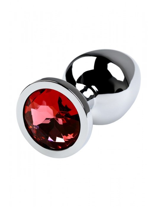 Серебристая коническая анальная пробка с красным кристаллом - 8 см. - ToyFa - купить с доставкой в Костроме