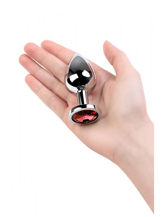 Серебристая коническая анальная пробка с красным кристаллом - 8 см. - ToyFa - купить с доставкой в Костроме