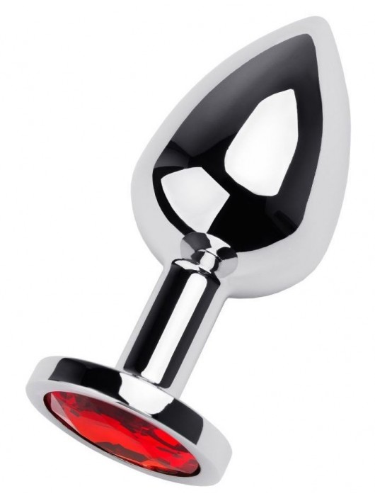 Серебристая коническая анальная пробка с красным кристаллом - 8 см. - ToyFa - купить с доставкой в Костроме