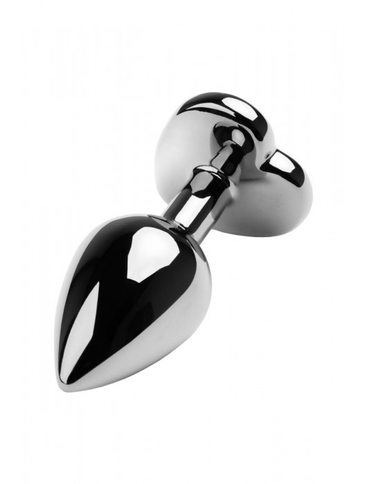 Серебристая коническая анальная пробка с красным кристаллом-сердечком - 7 см. - ToyFa - купить с доставкой в Костроме