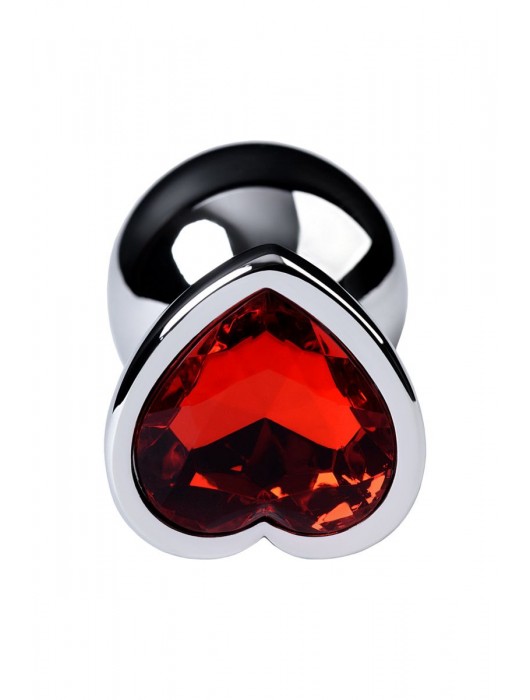 Серебристая коническая анальная пробка с красным кристаллом-сердечком - 7 см. - ToyFa - купить с доставкой в Костроме
