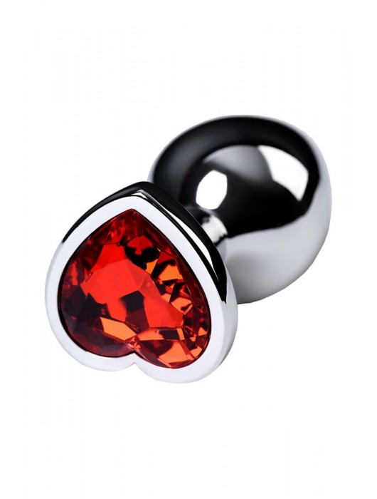 Серебристая коническая анальная пробка с красным кристаллом-сердечком - 7 см. - ToyFa - купить с доставкой в Костроме