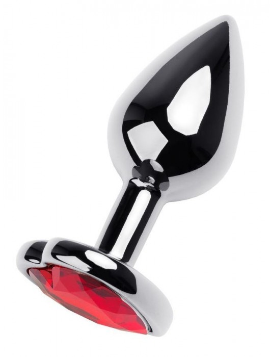 Серебристая коническая анальная пробка с красным кристаллом-сердечком - 7 см. - ToyFa - купить с доставкой в Костроме