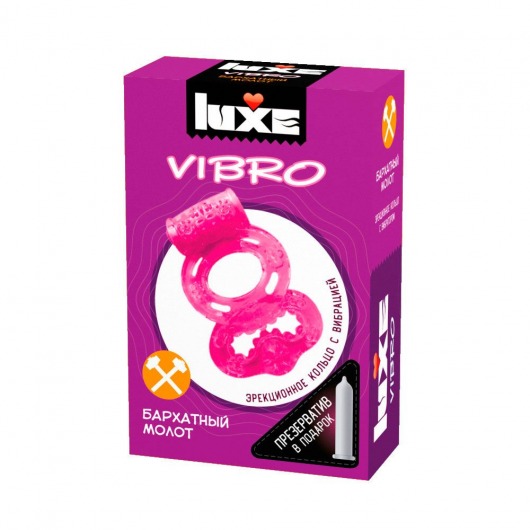 Розовое эрекционное виброкольцо Luxe VIBRO  Бархатный молот  + презерватив - Luxe - в Костроме купить с доставкой