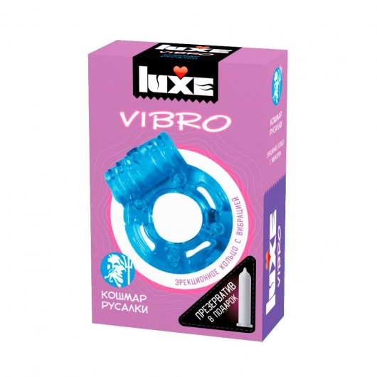 Голубое эрекционное виброкольцо Luxe VIBRO  Кошмар русалки  + презерватив - Luxe - в Костроме купить с доставкой