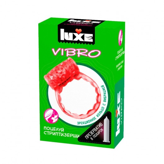 Розовое эрекционное виброкольцо Luxe VIBRO  Поцелуй стриптизёрши  + презерватив - Luxe - в Костроме купить с доставкой