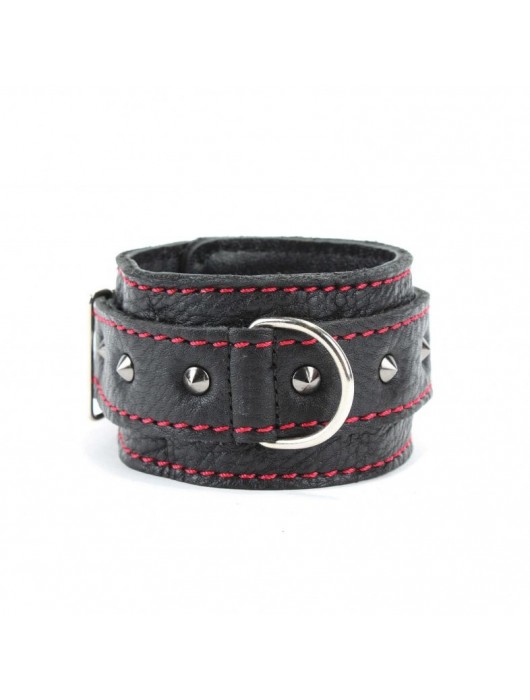 Черные оковы с шипами и контрастной строчкой - БДСМ Арсенал - купить с доставкой в Костроме