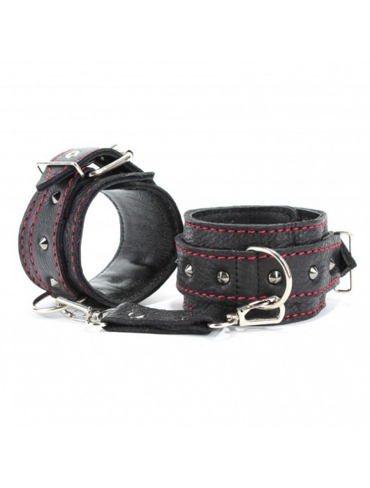 Черные оковы с шипами и контрастной строчкой - БДСМ Арсенал - купить с доставкой в Костроме