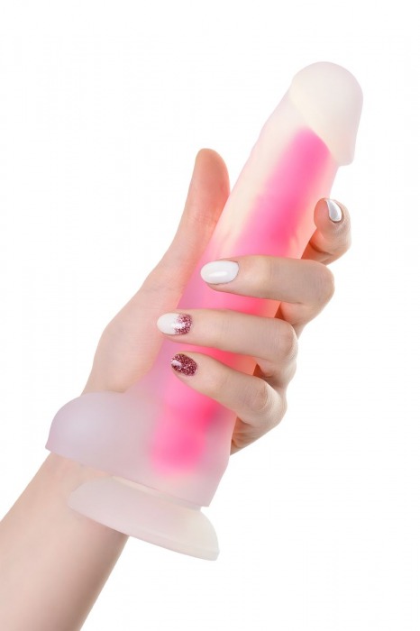 Прозрачно-розовый фаллоимитатор, светящийся в темноте, Tony Glow - 20 см. - ToyFa