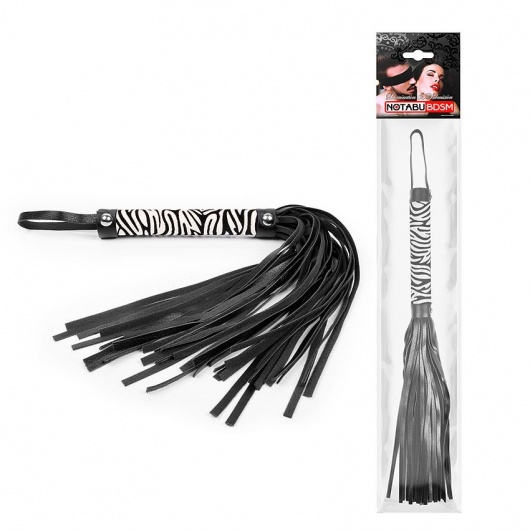 Черная многохвостовая плеть с круглой ручкой-зеброй - 39 см. - Notabu - купить с доставкой в Костроме