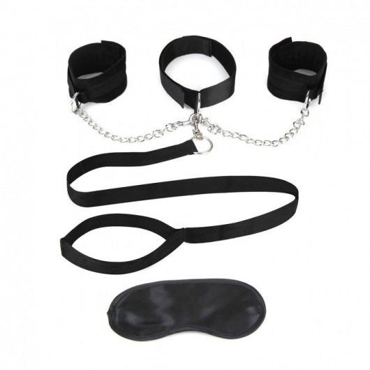Чёрный ошейник с наручниками и поводком Collar Cuffs   Leash Set - Lux Fetish - купить с доставкой в Костроме