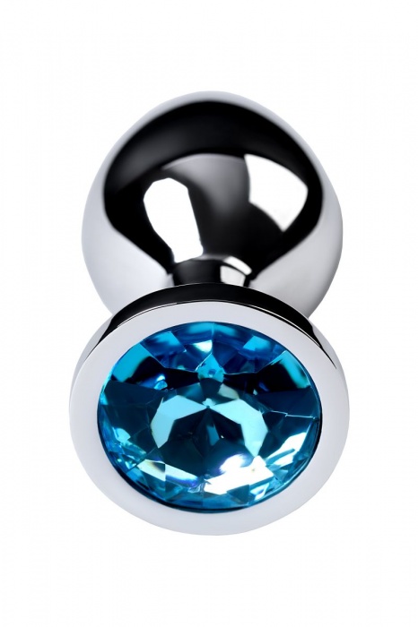 Серебристая конусовидная анальная пробка с голубым кристаллом - 8 см. - ToyFa - купить с доставкой в Костроме