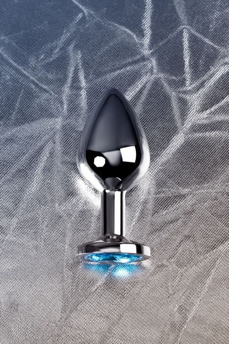 Серебристая конусовидная анальная пробка с голубым кристаллом - 8 см. - ToyFa - купить с доставкой в Костроме