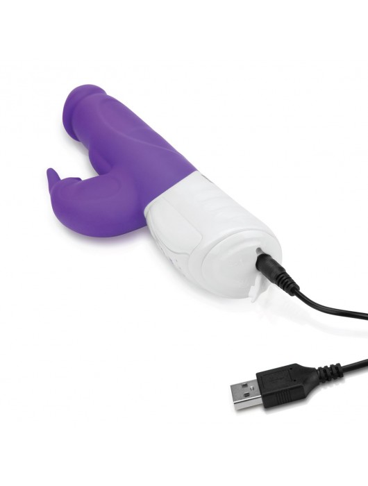 Фиолетовый перезаряжаемый вибратор с клиторальным стимулятором - 25 см. - Rabbit Essentials