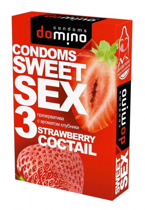 Презервативы для орального секса DOMINO Sweet Sex с ароматом клубничного коктейля  - 3 шт. - Domino - купить с доставкой в Костроме