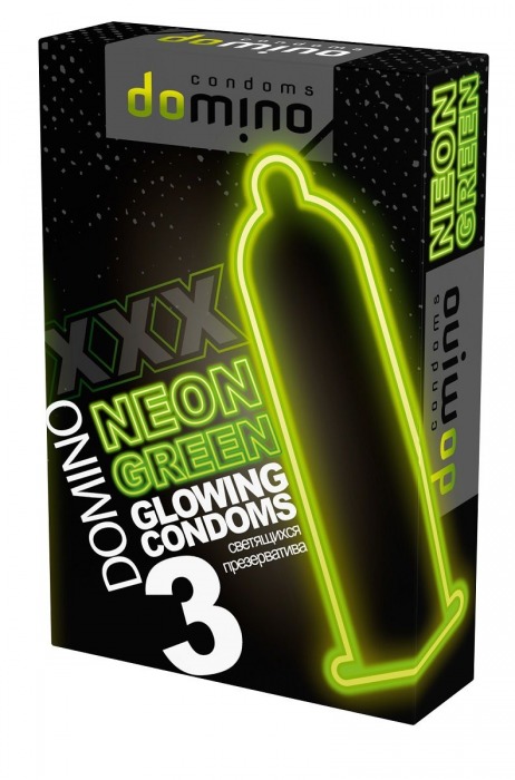 Презервативы DOMINO Neon Green со светящимся в темноте кончиком - 3 шт. - Domino - купить с доставкой в Костроме