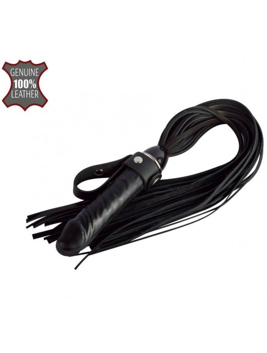 Черная плеть  Ковбой  с ручкой-фаллосом - 55 см. - Sitabella - купить с доставкой в Костроме