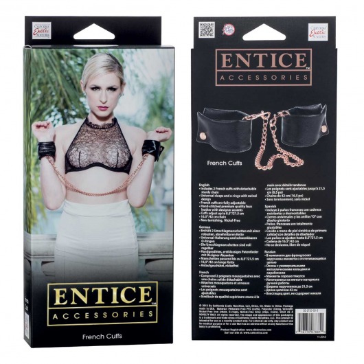 Черные мягкие наручники Entice French Cuffs с цепью - California Exotic Novelties - купить с доставкой в Костроме