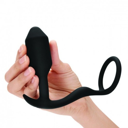 Черное эрекционное кольцо с анальным плагом Snug   Tug - b-Vibe - в Костроме купить с доставкой