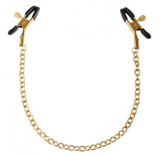Чёрные с золотом зажимы на соски Gold Chain Nipple Clamps - Pipedream - купить с доставкой в Костроме