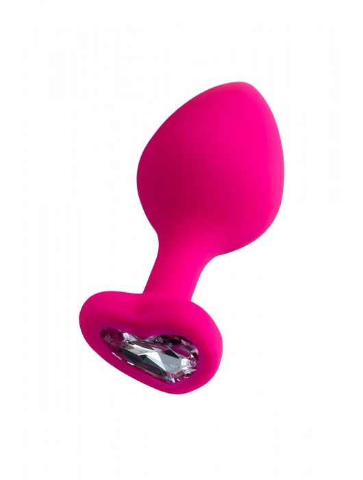 Розовая анальная втулка Diamond Heart с прозрачным кристаллом - 8 см. - ToyFa - купить с доставкой в Костроме