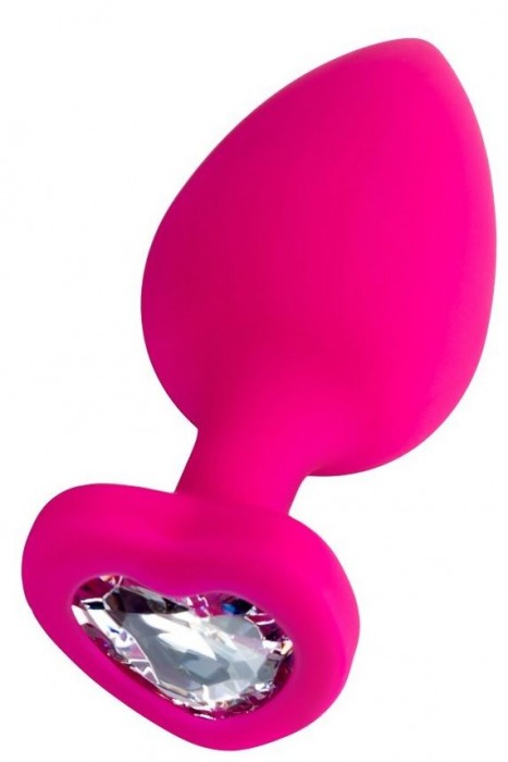 Розовая анальная втулка Diamond Heart с прозрачным кристаллом - 9,5 см. - ToyFa - купить с доставкой в Костроме