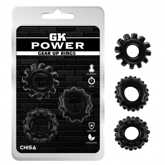 Набор из 3 черных эрекционных колец Gear Up Rings - Chisa - в Костроме купить с доставкой