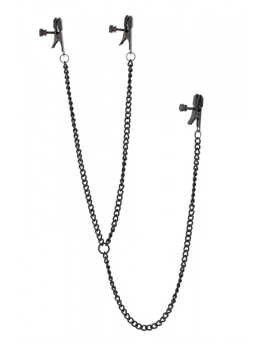 Черные зажимы на соски и клитор на цепочке DELUXE NIPPLE   CLIT CLAMPS - Dream Toys - купить с доставкой в Костроме