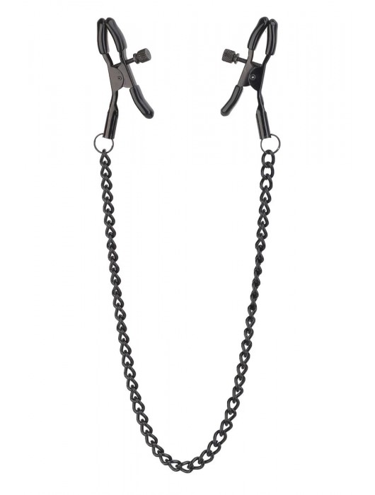 Черные зажимы на соски на цепочке BLAZE DELUXE NIPPLE CLAMPS - Dream Toys - купить с доставкой в Костроме